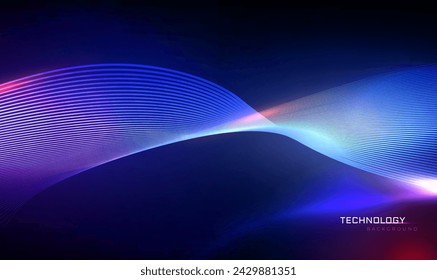Abstract technology background with flowing particles lines. 3d abstract sci-fi user interface concept with gradient lines. Digital cyberspace, high tech. Technology and Science illustration. Vector.