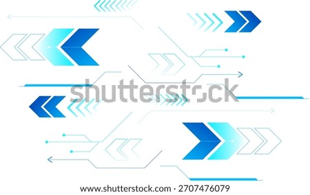 Abstract technology background. Futuristic blue tech interface with dynamic arrows and digital elements, ideal for technology, innovation, and futuristic UI design backgrounds.