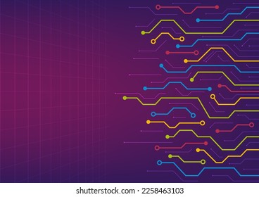 Abstract technology background futuristic concept colorful circuit line, purple color gradient, for presentation template, web banner, backdrop, poster.