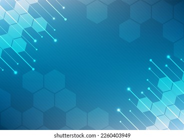 Abstract technology background futuristic concept, hexagon and line element, blue color gradient, for presentation template, web banner, backdrop, poster.