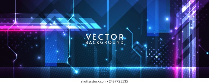 Abstract technology background, futuristic light stripe horizontal on dark background. Vector illustration