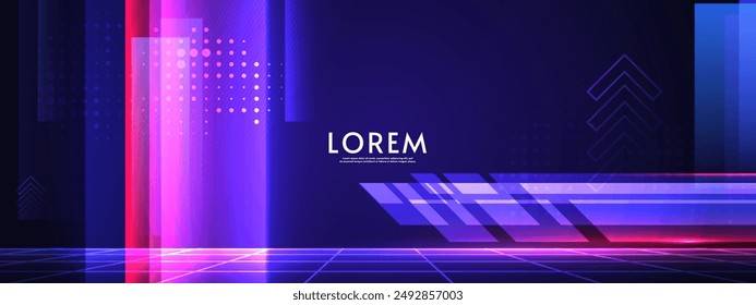 Abstract technology background, futuristic light stripe horizontal on dark background. Vector illustration