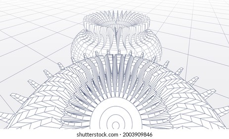 Abstract technology background with gears or cog wheels scheme or blueprint in perspective view
