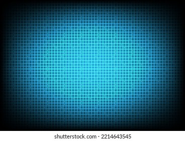 Abstract technology background with geometric texture and grid pattern with lighting glowing particles square elements on dark blue background. Futuristic black abstract grid. 