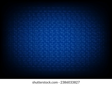 Abstract technology background with geometric texture and grid pattern with lighting glowing particles square elements on dark blue background. Vector illustration. 