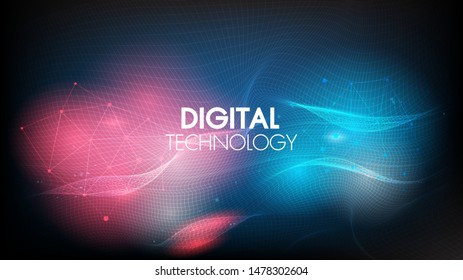 Abstract technology background geometric waves and communication with connecting dots and lines.Sense of science and cyber technology network futuristic graphic design.