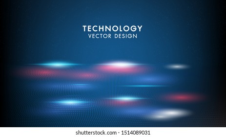 Abstract technology background geometric waves and communication with connecting dots and lines. Sense of science and cyber technology network futuristic graphic design.
