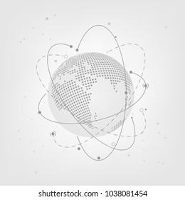Abstract technology background. Global network connections with points and lines on globe earth.