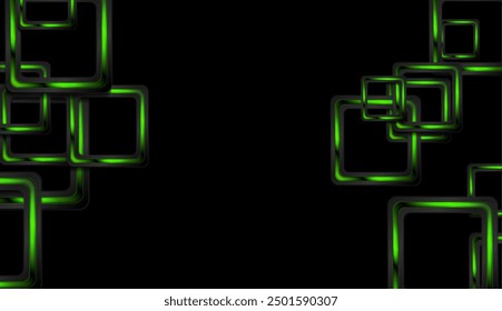 Abstract technology background with glossy green black squares. Geometric vector design