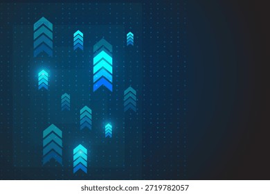 Fondo de tecnología Abstractas con flechas azules brillantes que se mueven hacia arriba en una cuadrícula digital. Concepto para el crecimiento del negocio, el éxito financiero y el Cargar de datos.