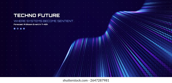 Abstract technology background with glowing colorful dots forming dynamic wave structure. Digital science vector for innovation projects.