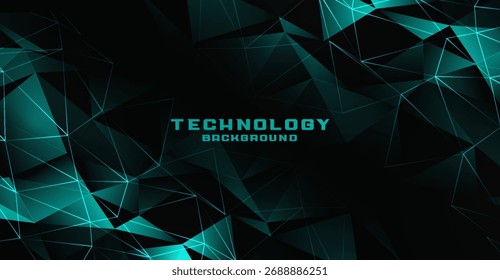 Abstract technology background with a glowing cyan plexus network. Futuristic digital design with low poly triangles and connected lines on a dark backdrop