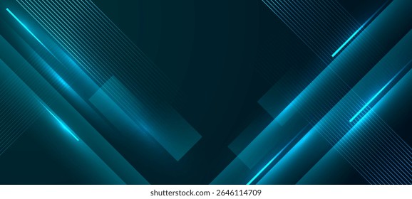 Abstract technology background with glowing light and diagonal lines. Vectorr illustration. 