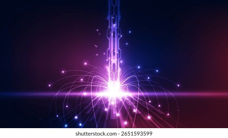 Abstract technology background with glowing lines and particles. Vector Illustration.
