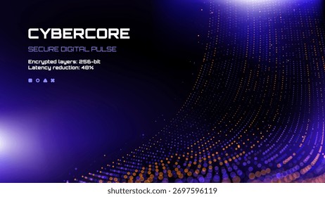 Abstract technology background with glowing particle wave for secure digital data concept and cybersecurity presentation