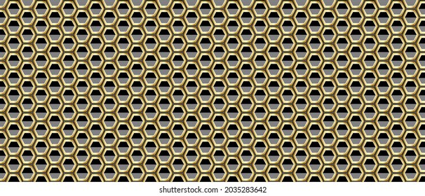 Abstrakte Technologie Hintergrund mit goldenen Hexagons. Luxuriöser Hintergrund. Moderne Vektorgrafik.