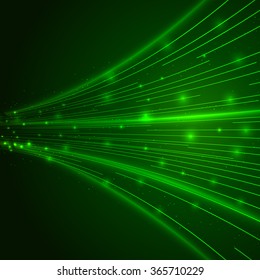 Abstract technology background, green curve vector illustration.