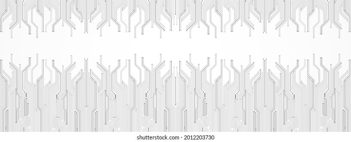 Abstrakte Technologie, Hintergrund, graues Leiterplattenmuster, Mikrochip, Stromleitung, Leerraum