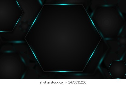 Abstract technology background with hexagon texture pattern a combination with light neon blue color. Frame layout vector design template concept for use element cover, banner, web, corporate 