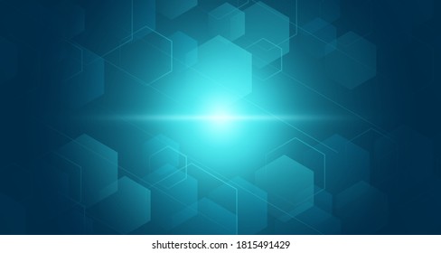 Abstract technology background, hexagonal geometry and ray light. Vector illustration