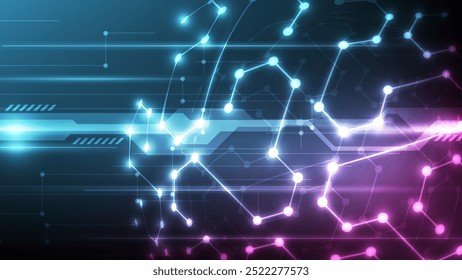 Abstract technology background with hexagons and connecting dots and lines. Vector illustration