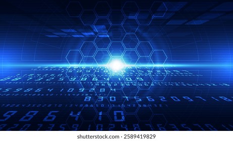 Abstract technology background with hexagons and digital data. Vector illustration.