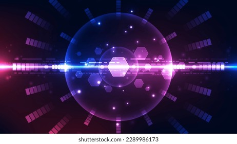 Abstract technology background with hexagons and glowing lines. Vector illustration.