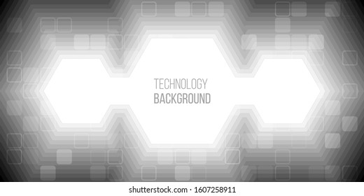 Abstract technology background with hexagons. Modern background with many gray layers.