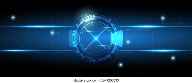 Abstract technology background with hi tech style circle, light beam and circuit pattern.