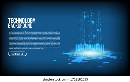 Resumen de los antecedentes tecnológicos Concepto de comunicación de alta tecnología, tecnología, negocios digitales, innovación, ilustración vectorial de escena de ciencia ficción con espacio de copia.