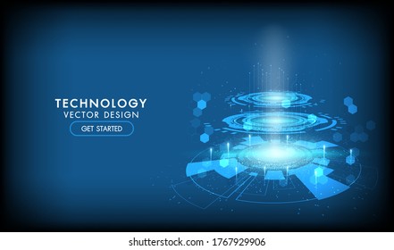 Abstract technology background Hi-tech communication concept, technology, digital business, innovation, science fiction scene vector illustration with copy-space.