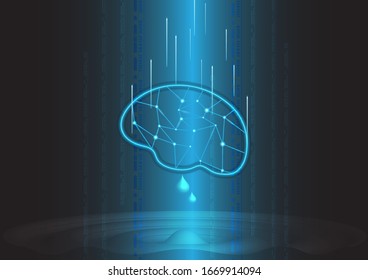 Abstract technology background Hi-tech ,Human Brain ,Neurology Anatomical Conception ,Blue and black background ,Vector Illustration.