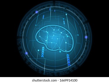 Abstract technology background Hi-tech ,Human Brain ,Neurology Anatomical Conception ,Blue and black background ,Vector Illustration.