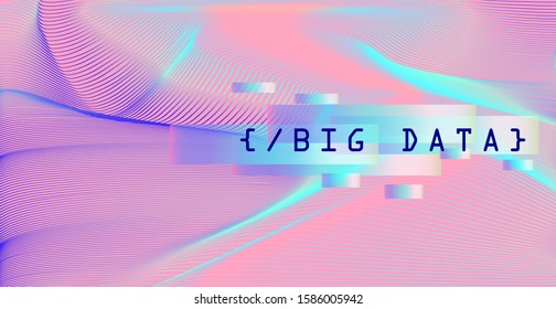 Abstract technology background with holographic glitched waves. Concept of Big Data, Artificial Intellegence, Neural Network.