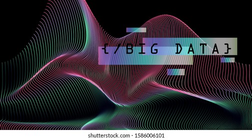 Abstract technology background with holographic glitched waves. Concept of Big Data, Artificial Intellegence, Neural Network.