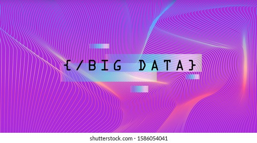 Abstract technology background with holographic glitched waves. Concept of Big Data, Artificial Intellegence, Neural Network.