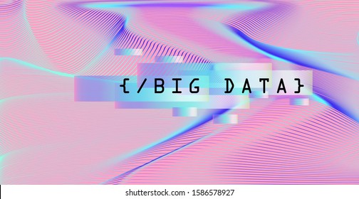 Abstract technology background with holographic glitched waves. Concept of Big Data, Artificial Intellegence, Neural Network.