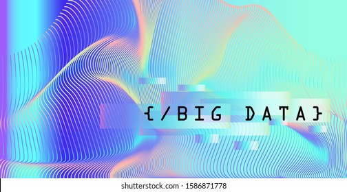 Abstract technology background with holographic glitched waves. Concept of Big Data, Artificial Intellegence, Neural Network.