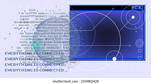 Abstract technology background with HUD futuristic elements, open console panel.
