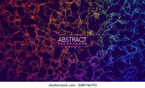 Resumen del fondo tecnológico con líneas de neón iluminadas en estructura de plexo geométrico. Inteligencia artificial o fondo de concepto futurista de grandes datos. Efecto del plexo. Ilustración del vector