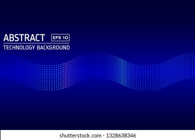 Abstract technology background illustration. Wave-shaped bright halftone dots with dark and ligth blue colors. For websites, presentation, poster, cool designs, etc. EPS 10 vector, technology concept.