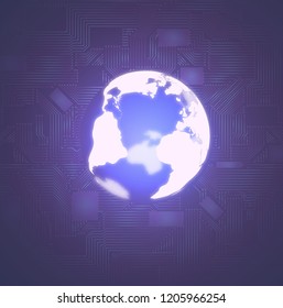 Abstract technology background. Including futuristic glowing earth globe and microscheme elements.Used a clipping mask.