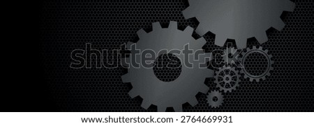 Abstract technology background with industrial gear concept. Vector design with rotating gear mechanism effect. Modern template with combination of gears and shiny metallic mesh. EPS. 2