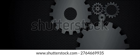 Abstract technology background with industrial gear concept. Vector design with rotating gear mechanism effect. Modern template with combination of gears and shiny metallic mesh.