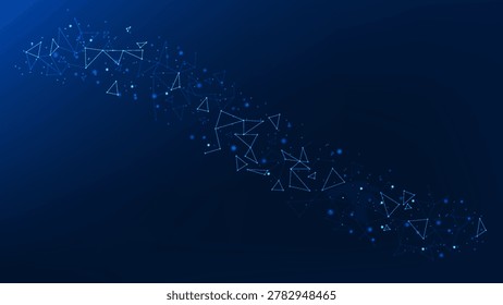 Abstract technology background interconnected network structures arranged in long linear formation, representing digital connectivity, data transmission, information flow, communication