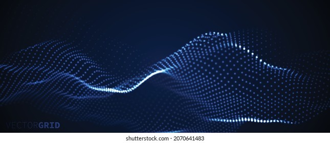 Abstract Technology Background. Light Dots with Depth of Field Effect. Big Data Flow. Artificial Intelligence Topographic HUD Design Element.