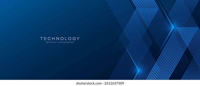 Abstract technology background with light effect. Shiny blue arrow lines pattern. Futuristic tech concept. Suit for business, corporate, website, presentation, banner, cover, flyer