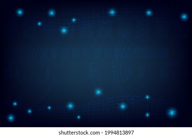 Abstract technology background with line and light dot connection in circle grid. Template with blank space for presentation. Web and Banner.