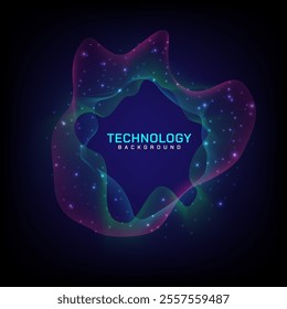 Abstract Technology Background Lines with smooth free movement, multi-colored and bright points of light, there is free space in the middle to place the text. blue gradient background