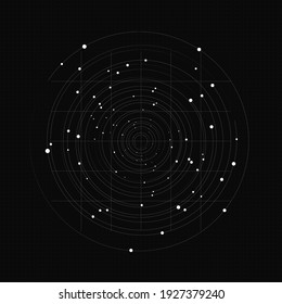 Abstract technology background. Map of the planets. Black color science background. Digital data visualization with abstract dynamic motion with connected lines and dots.